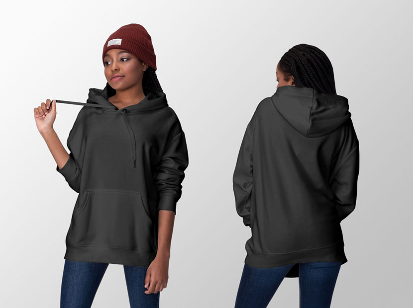 front back view dark gray hoodie