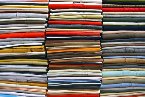 stacks of bulk clothing