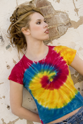 woman wearing tie die shirt