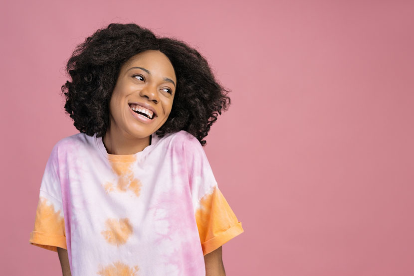 woman wearing tie dyed t shirt